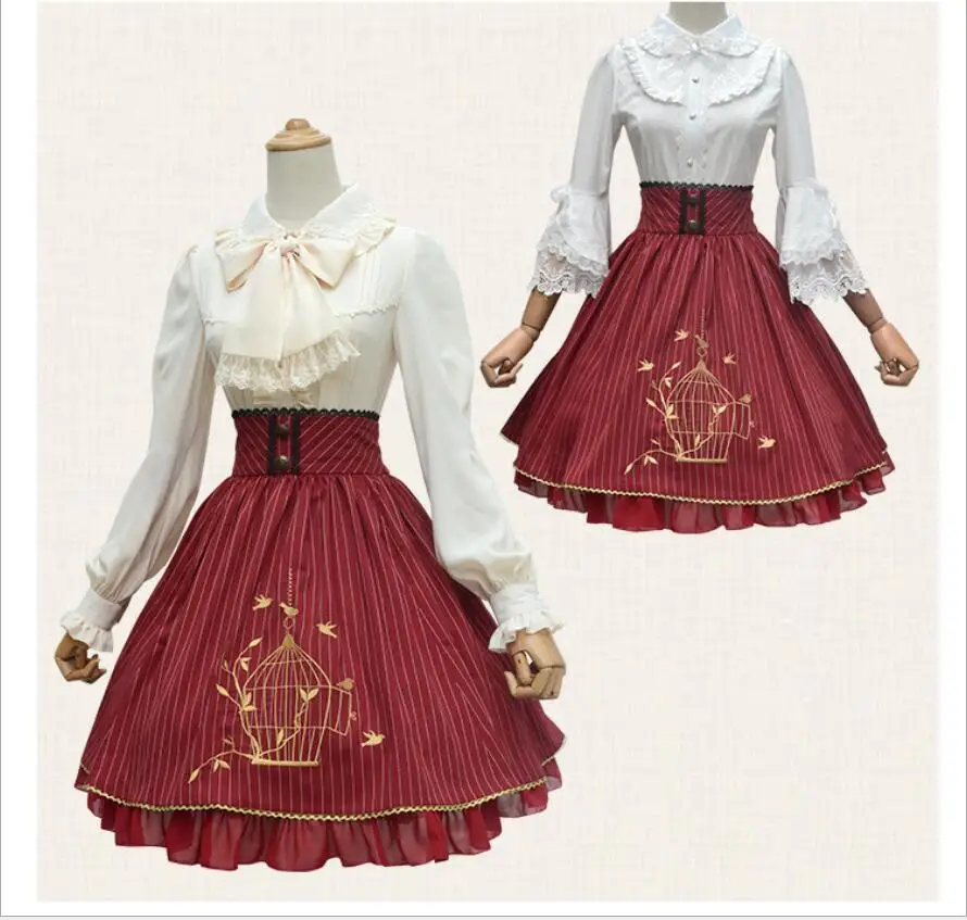 

Lolita Court princess Fashion Lace embroidery Red/Blue classical Lolita Woman Skirt tea party Ruffle gothic lolita Skirt