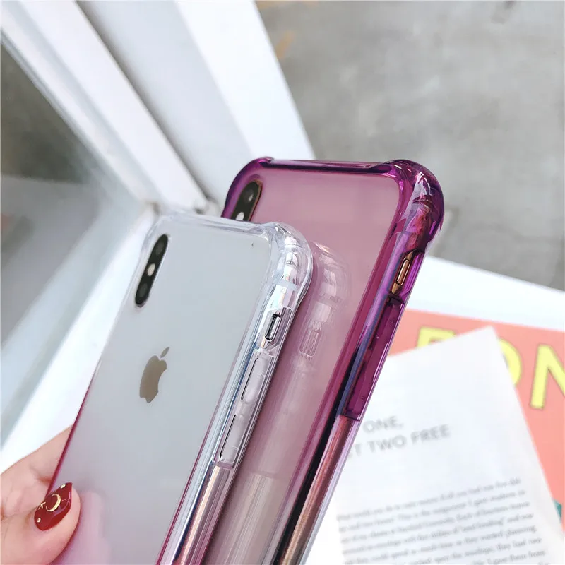 Прозрачный чехол для телефона iPhone 6 S 7 8 Plus силиконовый + акриловый градиентный