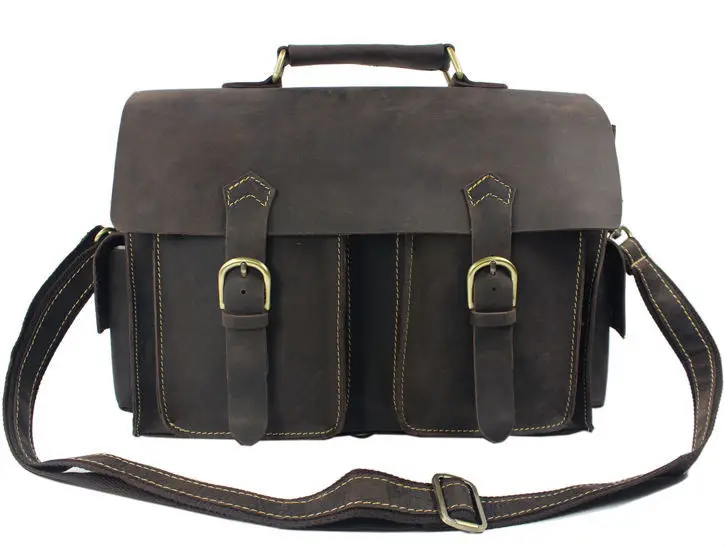 2020 Vintage Crazy horse Leather Men Messenger Bags genuine leather shoulder bags men crossbody bag Handbag toe Briefcase M201#
