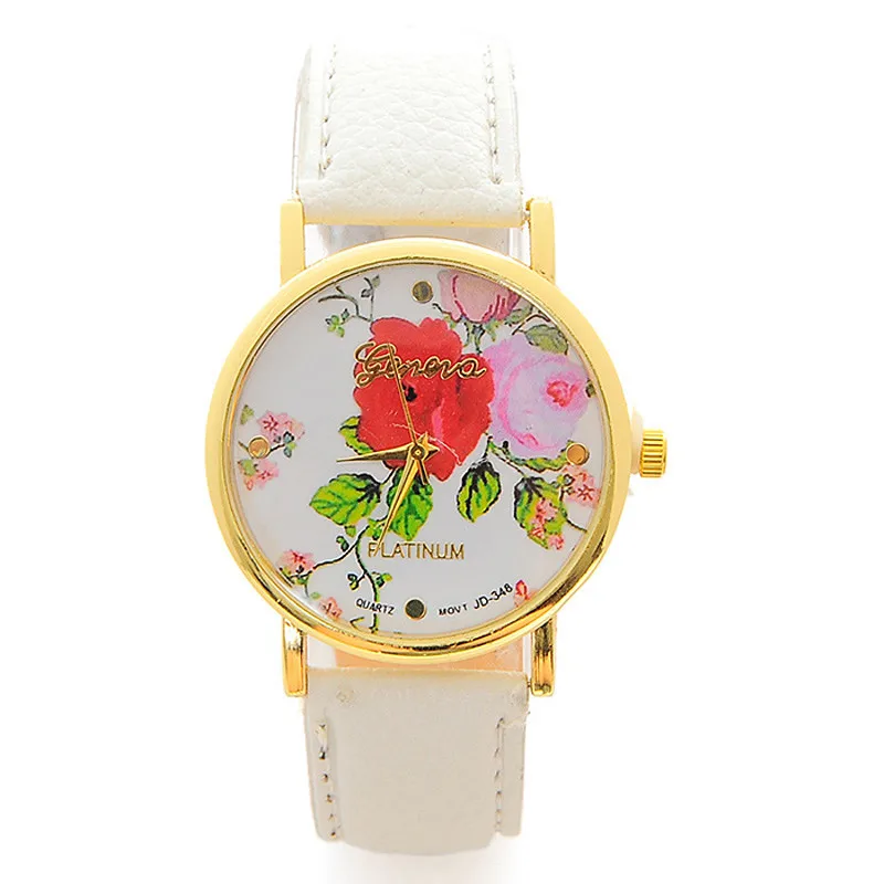 Новые повседневные модные часы женские кожаный цветок розы ремень пряжка