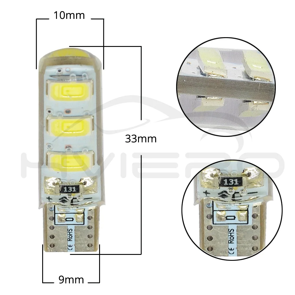 2X Автомобильный светодиодный T10 510 W5W DC 12V Canbus 6SMD силиконовый корпус задний