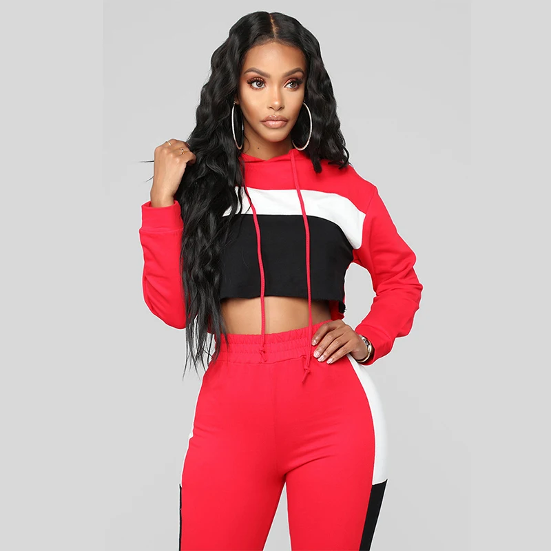 CHRLEISURE женский костюм из двух предметов Топы с капюшоном и брюки для фитнеса