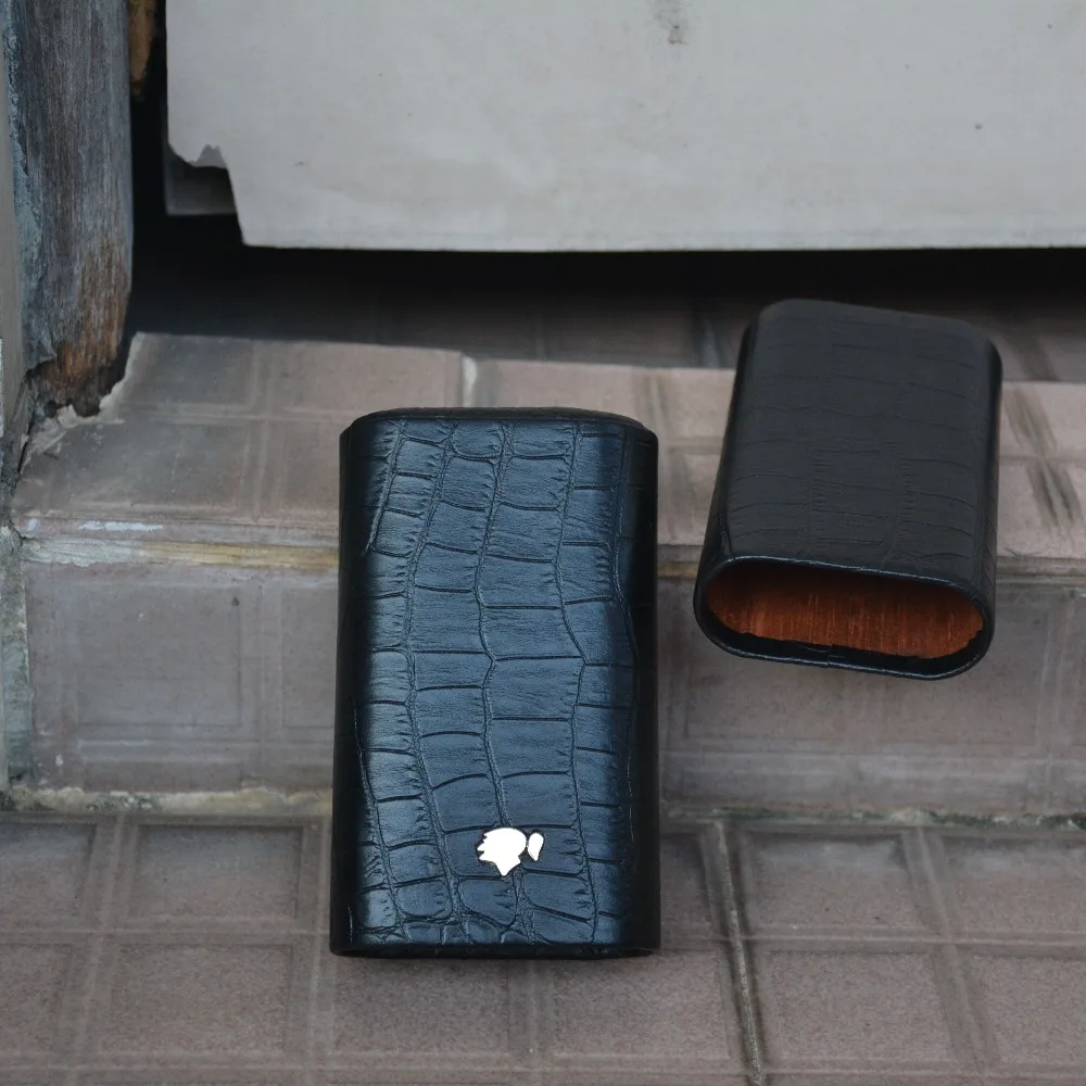 COHIBA высококачественный черный кожаный чехол для сигар с узором под крокодила