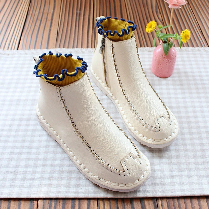 Новинка осени 2019 женская обувь ручной работы на плоской подошве Ботинки Martin