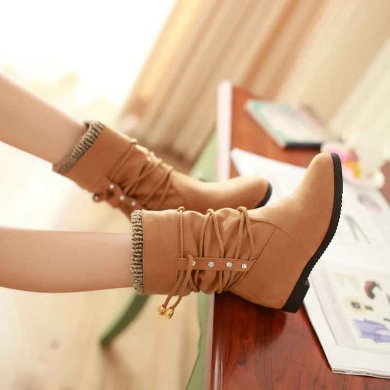 Зима женское лежа пятки платформа для мотоцикла женщины в сладкий средняя -