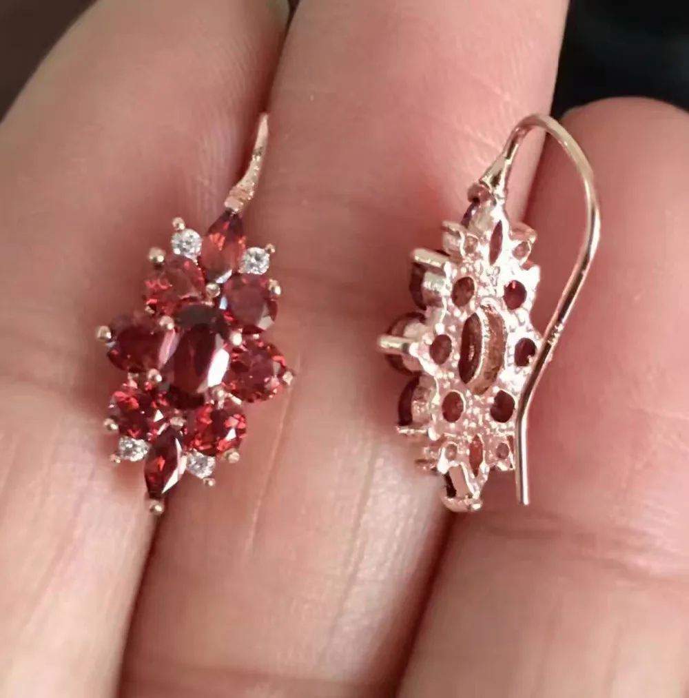 Женские серьги подвески из натурального граната вечерние стерлингового серебра