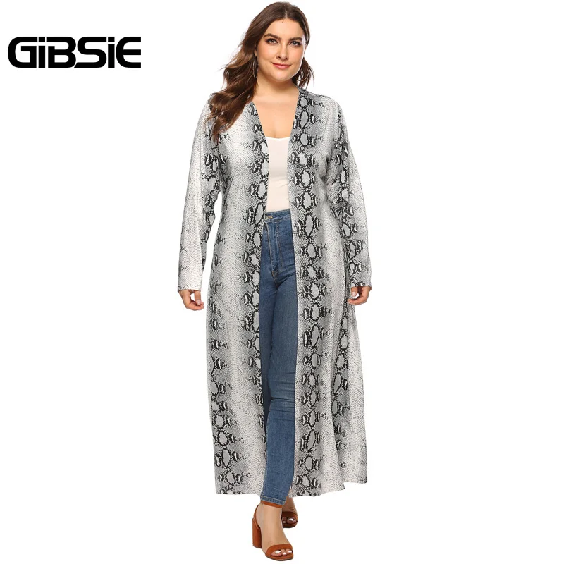 Женское длинное кимоно GIBSIE повседневное большого размера с принтом в виде