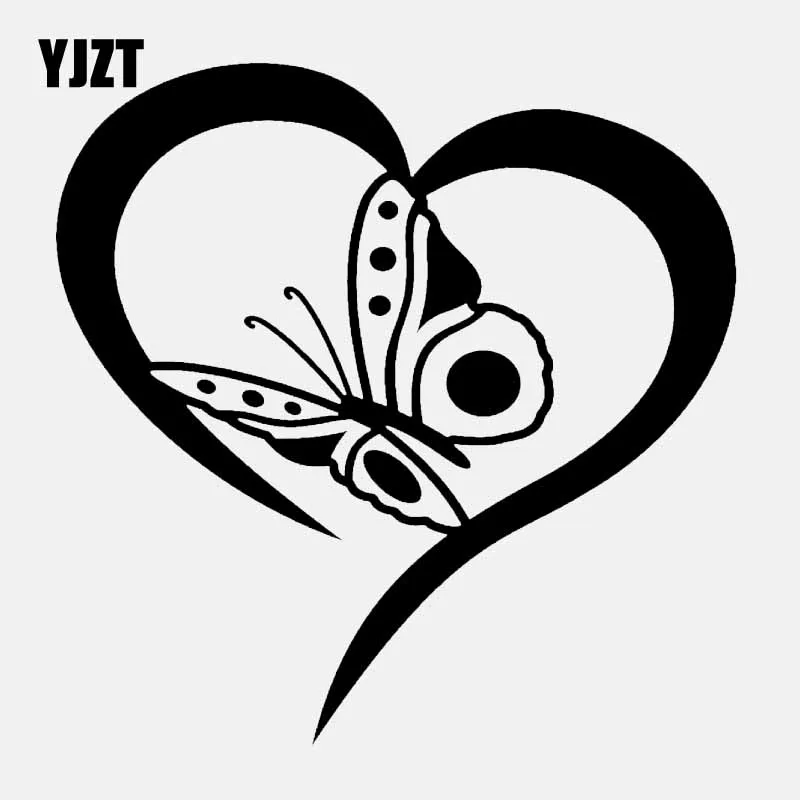 

YJZT 13.9CM*14CM Butterfly Heart Vinyl Decal Car Sticker Decor Black/Silver C24-0252