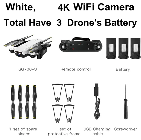 White 4k 3 battery Радиоуправляемый Дрон 720P 1080P 4K HD широкоугольная камера складной Квадрокоптер Профессиональный Квадрокоптер селфи Дрон 22 мин Время полета - Цвет: White 4k 3 battery