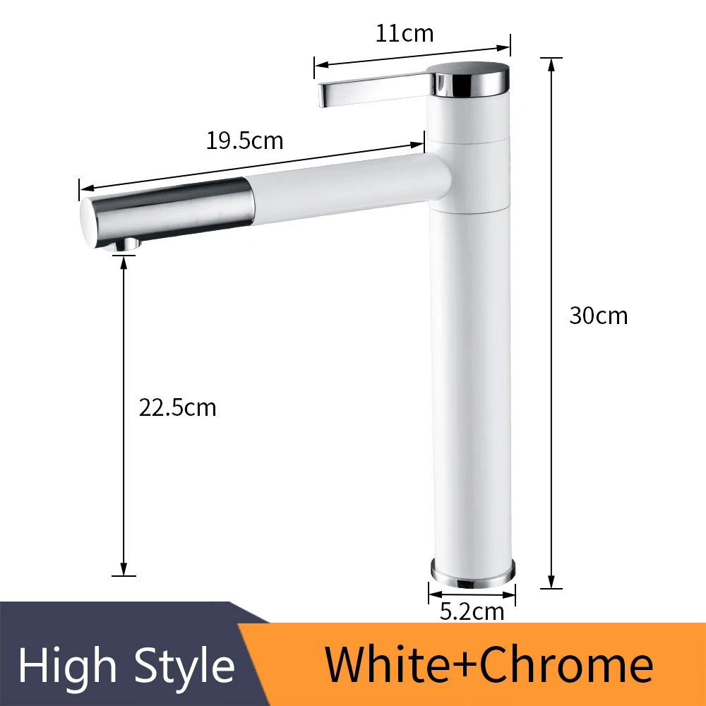 White Chrome(High) Смеситель для раковины из латуни Ванная комната кран судно раковины модный смеситель кран Поворотный Смеситель бортике белый Цвет смеситель для умывальника LT-701A - Цвет: White Chrome(High)