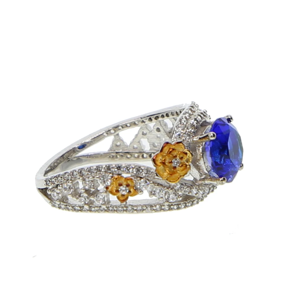 gold color tiny cute flower 2018 spring wholesale promotion jewelry blue cubic zirconia unique design engagement ring for women | Украшения
