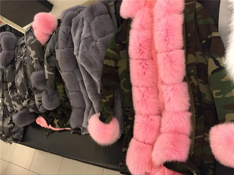Женское зимнее теплое длинное пальто из натурального меха кролика рекс с подкладкой из натурального Лисьего меха с капюшоном
