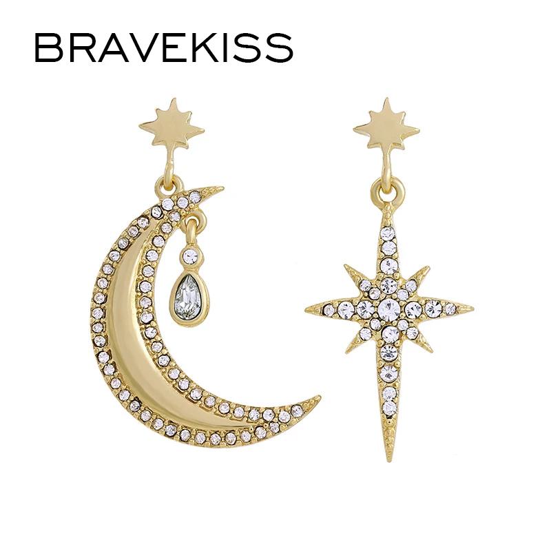 

Женские Асимметричные висячие серьги BRAVEKISS, золотистые металлические серьги-капли с кристаллами, модель BPE1469, 2019