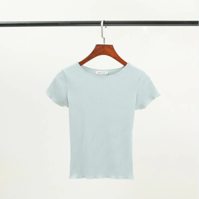 Vintage Wood ears O neck Short sleeve T-shirt 2020 New Woman Slim Fit t shirt tight tee Summer Retro Tops 6 colors | Женская одежда