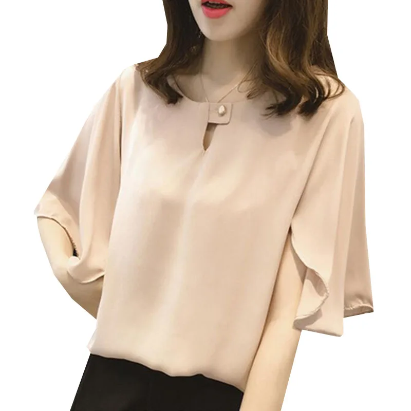 Новинка 2017 летняя женская шифоновая блузка однотонные повседневные свободные