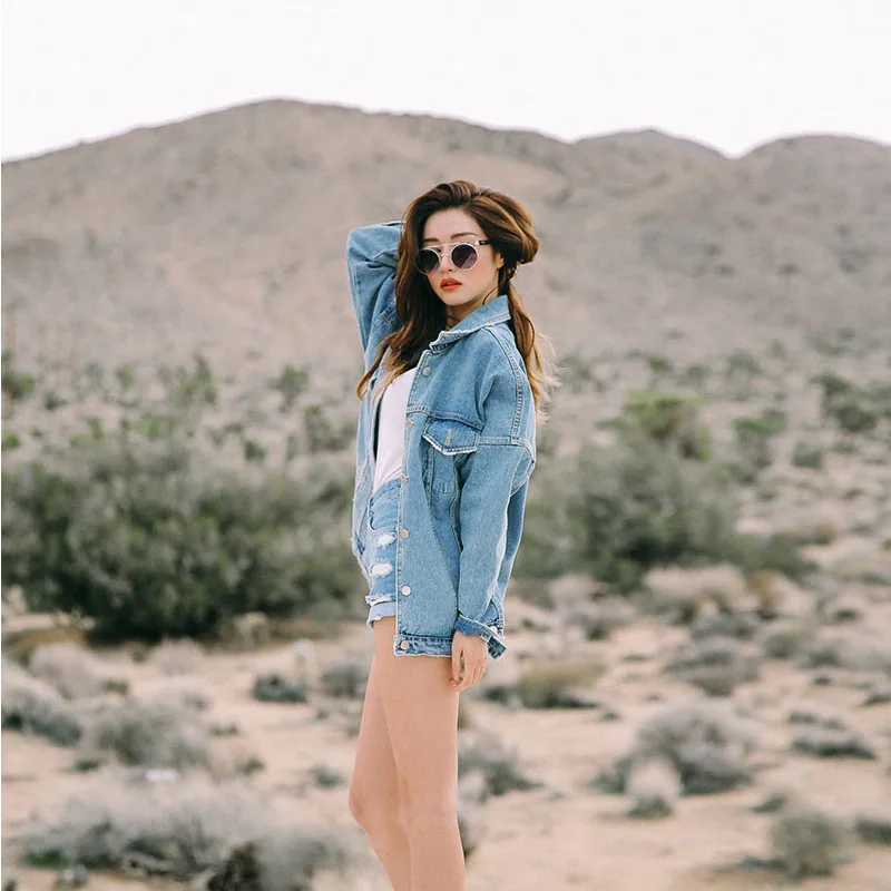 2019 Womens Denim Jackets And Coats Streetwear Style Autumn Winter Loose Plus Size Lady Top Oversized Jacket | Женская одежда