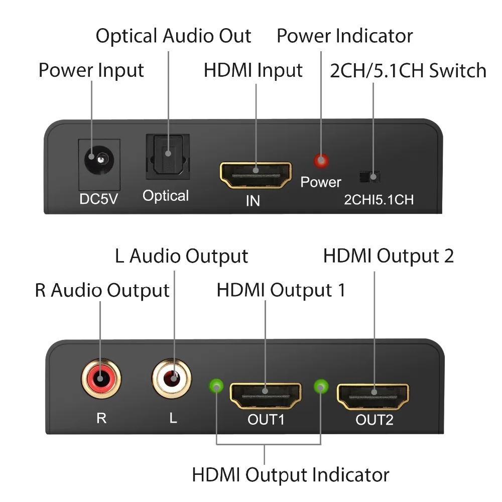 PROZOR 4K x 2K HDMI совместимый разветвитель 1 в 2 выхода аудио сплиттер с 2CH 5.1CH R/L 3 5 мм