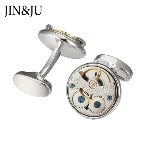 Silver Color JIN& JU Движение Турбийон дизайн запонки для мужские свадебные жениха механические часы стимпанк шестерни Запонки Relojes Gemelos - Окраска металла: Silver Color