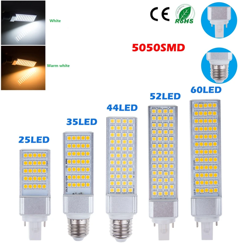 12W 60PCS 5050 LED E27/G24 12 V/24 V/36 V 85-265Vac led лампа кукурузы 100LM/W 164mm горизонтальная для стола