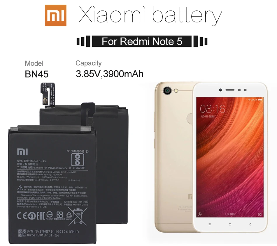 Оригинальный аккумулятор для телефона Redmi Note 5 сменные батареи Xiaomi hongmi Note5 Pro BN45 |