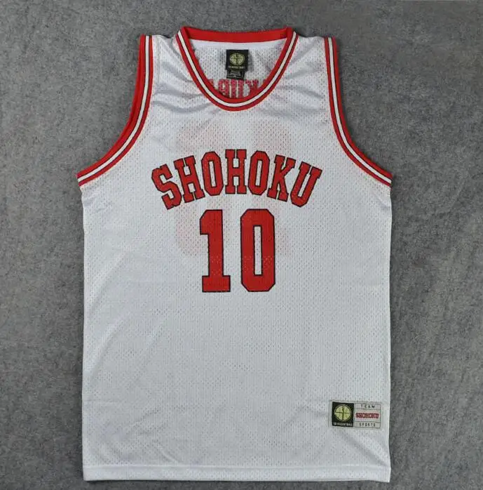 Shohoku школьный Баскетбол команды Sakuragi Джерси для косплея Hanamichi Топы рубашка Спортивная униформа аниме SLAM Данк костюм для косплея Джерси - Цвет: No 10 white