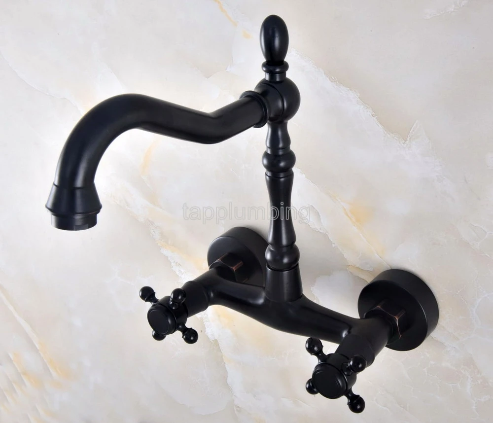 Bathroom Black Bronze Faucet Wall Mounted Swivel Spout Hot and Cold Mixer tnf814 | Обустройство дома