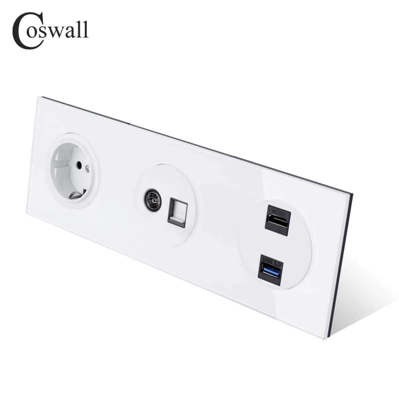 Стеклянная панель Coswall настенная розетка европейского стандарта + гнездо для