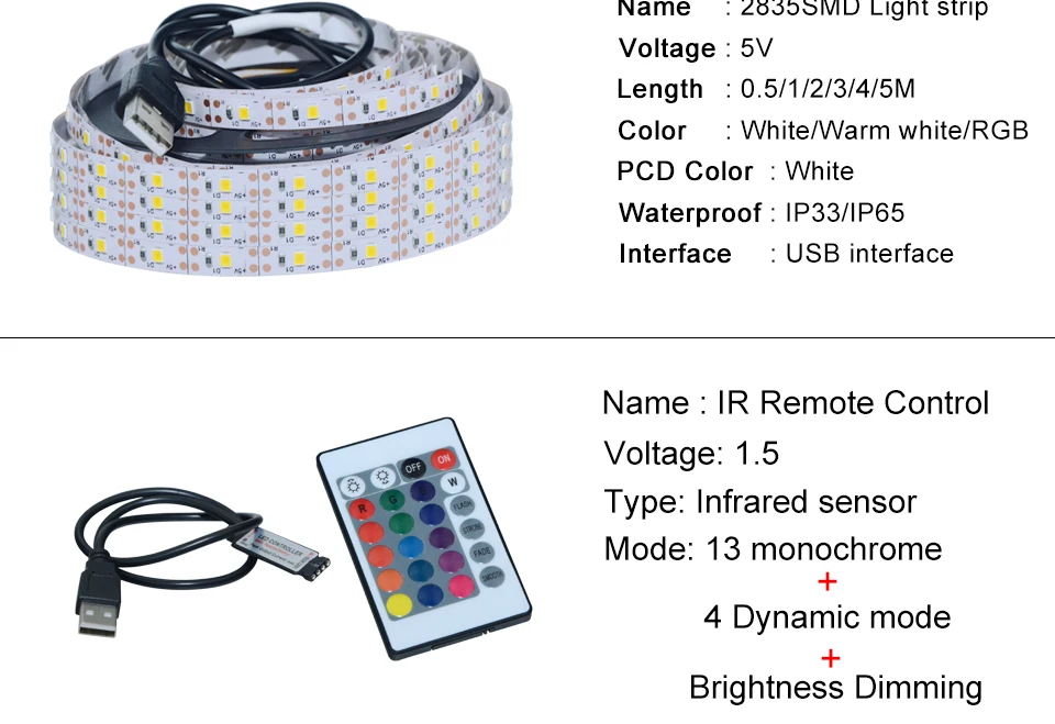Foxanon DC5V USB светодиодный полосы 2835 RGB гибкий светодиодный светильник 0,5 HDMI кабель 1 м 2 м 3 м RGB светодиодный диода лента светильник+ 24 ключ RGB пульт дистанционного управления