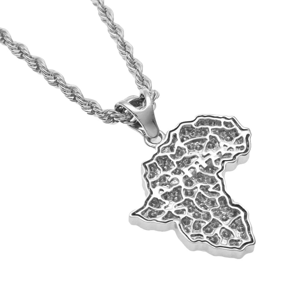 Хип хоп ледяной кулон Карта Африки ожерелье с 30 дюймовым длинным Twis мужские
