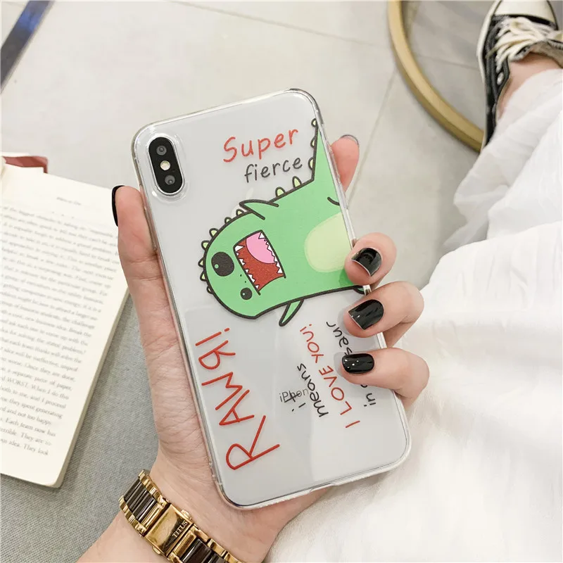 Cute Dinosaur Transparent Phone Case For iphone XS Max XR X 8 plus 6 6s 7 Cases Fashion Cartoon Soft TPU Coque Capa | Мобильные