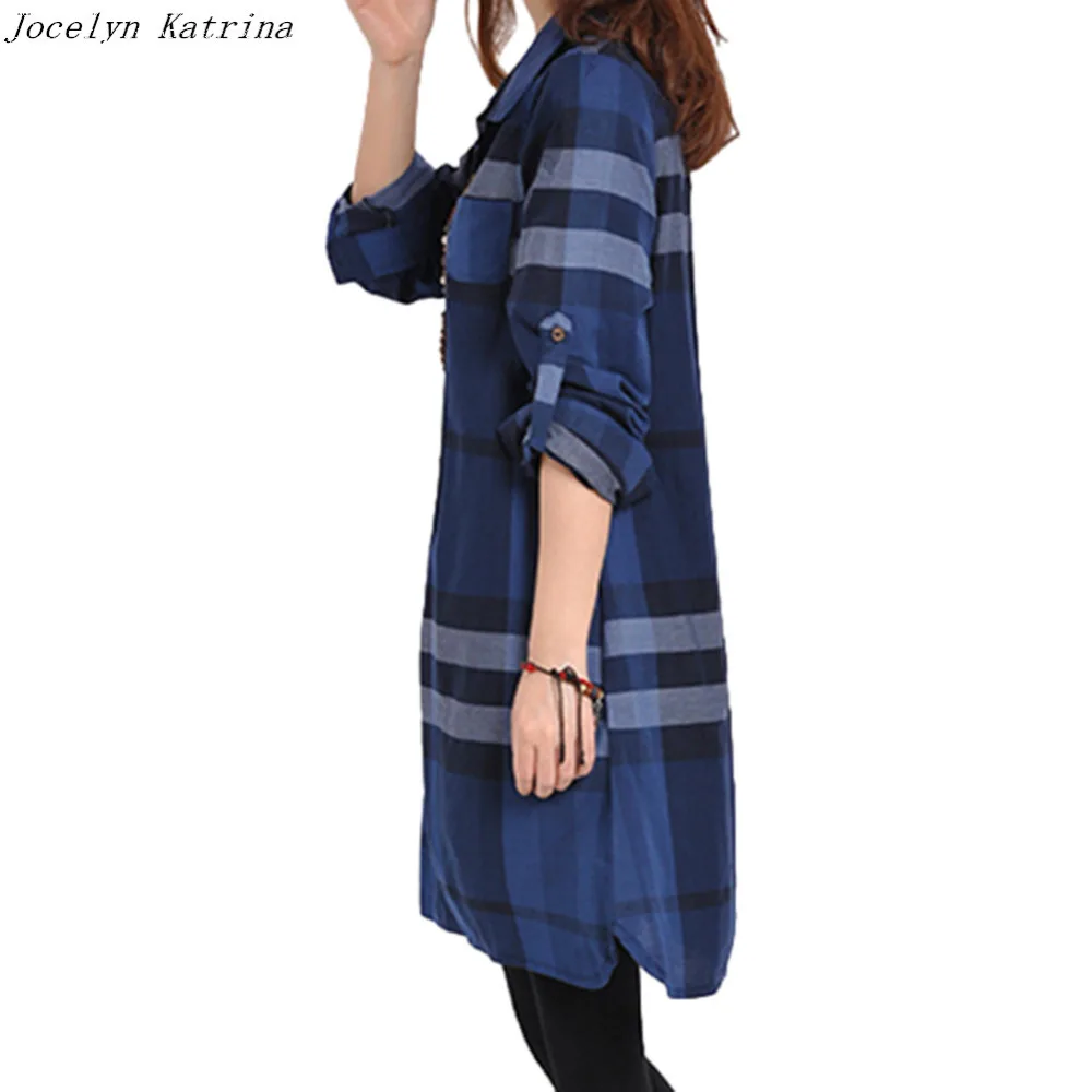 Jocelyn Katrina Brand 2018 Casual Plaid Printed Fashion Woman Turn-down Collar Long Sleeve Dress Ladies Autumn Style Dresses | Женская