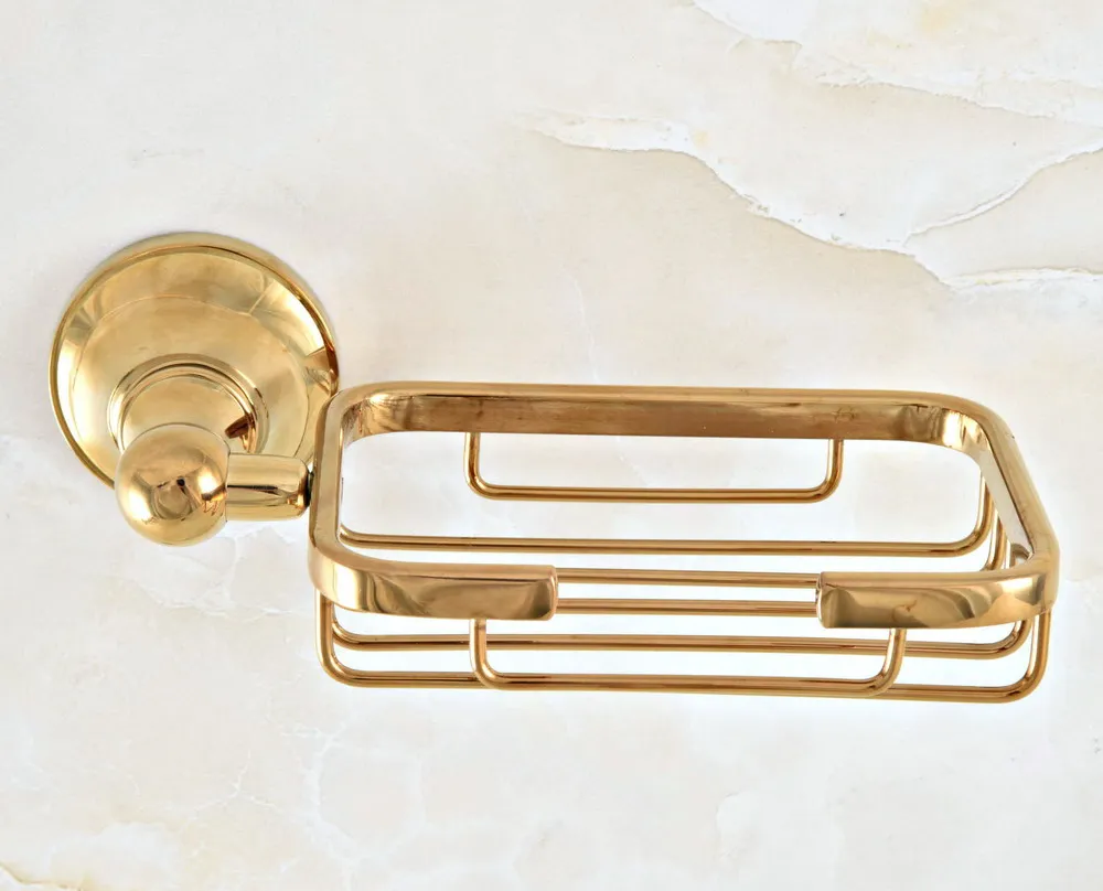 Bathroom Accessory Luxury Gold Color Polished Brass Square Wall Mounted Soap Dish Holder Basket aba889 | Обустройство дома