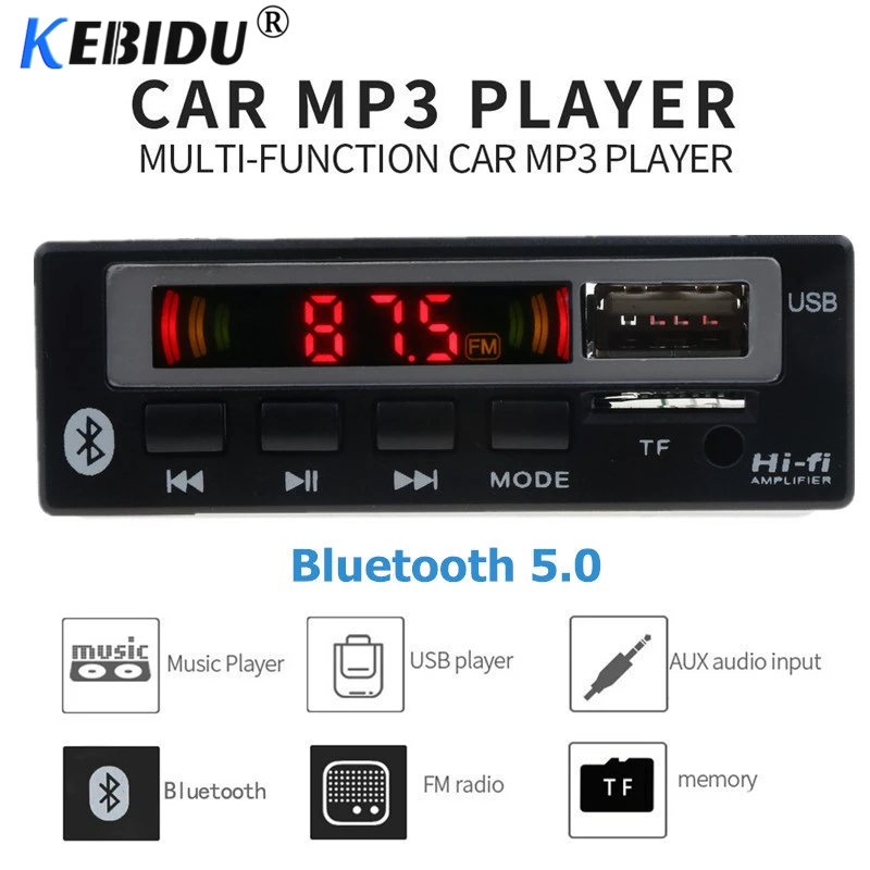 Беспроводной автомобильный аудио модуль kebidu Bluetooth 5 0 USB TF FM радио в 12 В MP3 WMA декодер