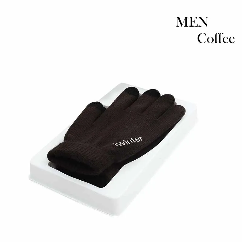 MEN Coffee Зимние теплые перчатки, вязаные перчатки для сенсорного экрана, Нескользящие перчатки для вождения, шерстяные jxj-128 - Цвет: MEN Coffee