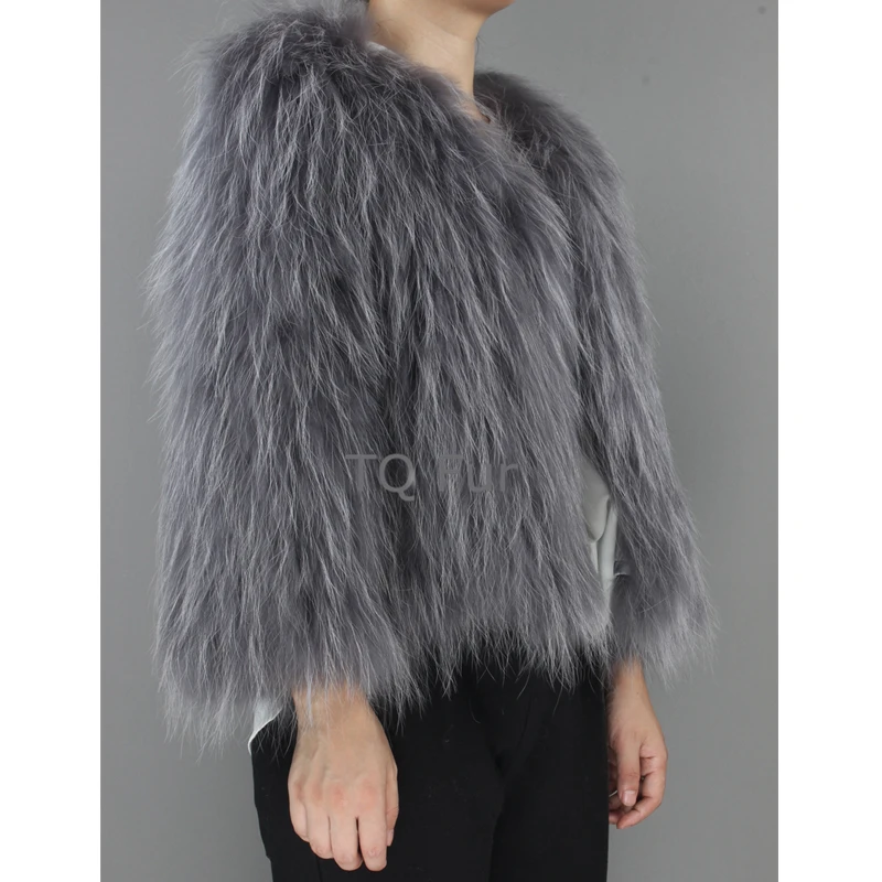 New Arrival Natural Raccoon Fur Coat Real Knitted Women Jacket Winter Warm Ouerwear Nine Quarter Sleeves | Женская одежда