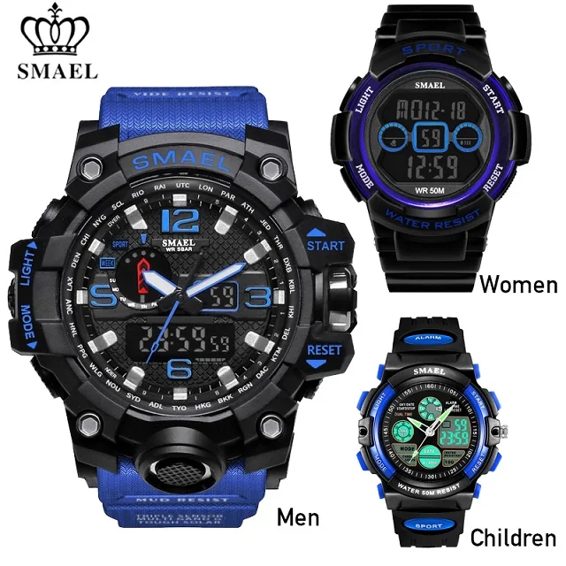 Blue Black Blue SMAEL, Семейный комплект, спортивные часы, мужские, модные, роскошные, семейная посылка, часы, Повседневный, водонепроницаемый, светодиодный, цифровой, кварцевые, мужские, женские, наручные часы - Цвет: Blue Black Blue