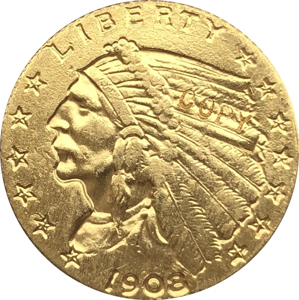

24-K gold plated 1908 $2.5 GOLD Indian Half Eagle Coin Copy Free shipping