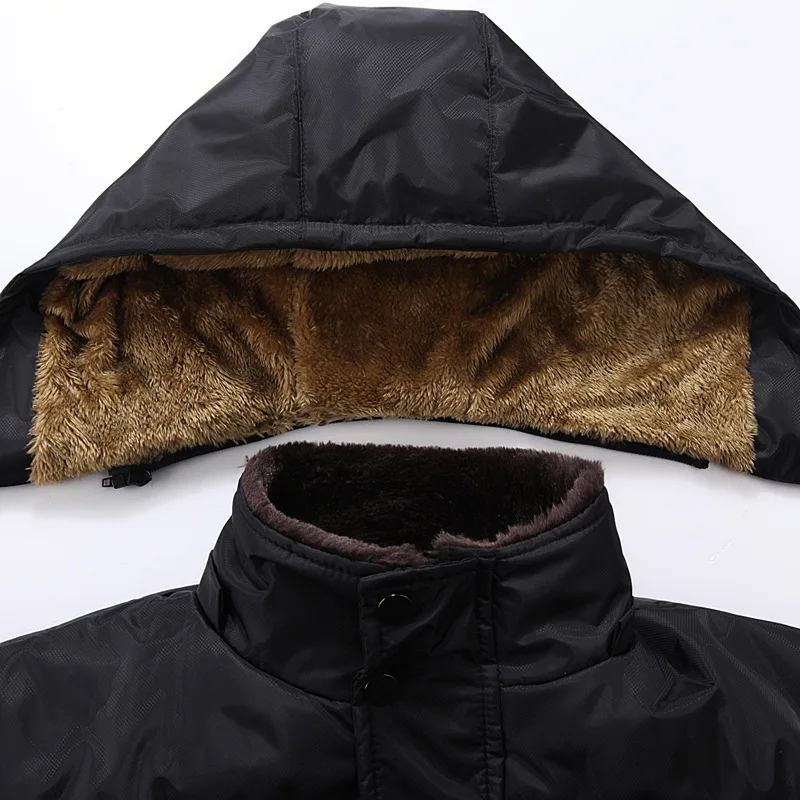 New Brand Clothing Men's Casual Parkas Long Style Loose Fit Hooded Jacker Parkas For Older Fleece Winter Jacket Men Padded