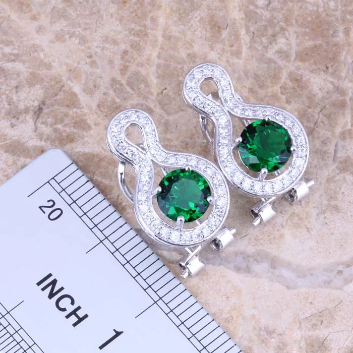 Идеальный зеленый кубический цирконий Белый CZ посеребренные серьги кулон