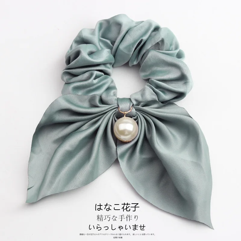 3 Blue gray Женские жемчужные резинки для волос, корейские Твердые заячьи ушки, резиновые ленты эластичные резинки для волос, конский хвост, аксессуары для волос для девочек - Цвет: 3 Blue gray