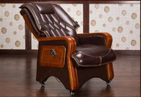 real leather reclining chair solid wood four legged computer chair fixed armrest leather art office chair 028