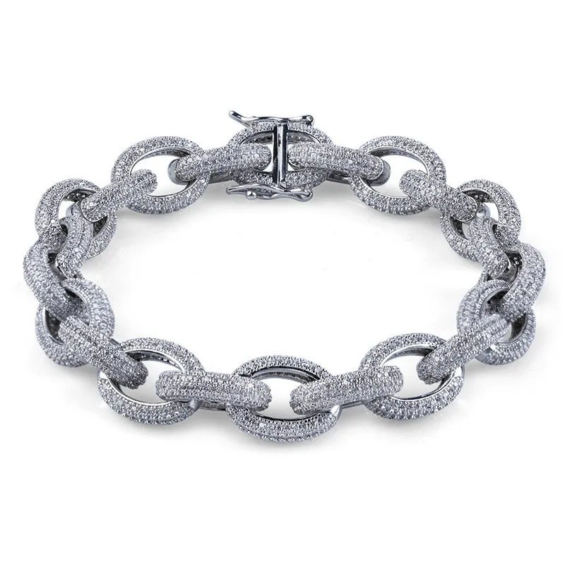 Iced Out браслет-цепочка для мужчин 2 цвета микро проложить Циркон Браслеты хипстер для мужчин стиль знаменитостей хип-хоп ювелирные изделия - Окраска металла: Имитация родиевого покрытия