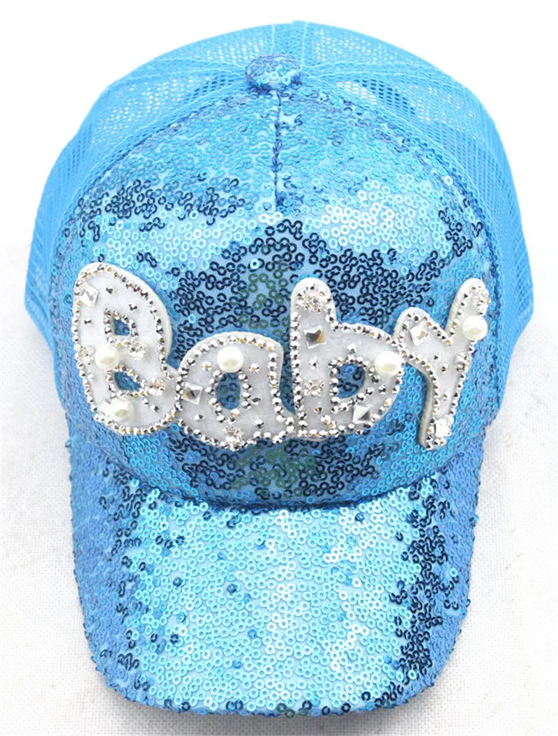 Детская Регулируемая блестящая задняя крышка тракер с надписью голубая золотая