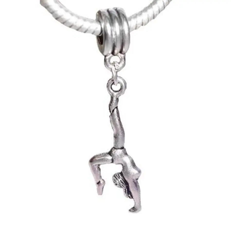 

100Pcs Tibetan Silver Zinc Alloy Gymnastics Gymnast Sports Athlete Charm Pendant Fit Uropean Bead Bracelet 44mm x 10.5mm A00120