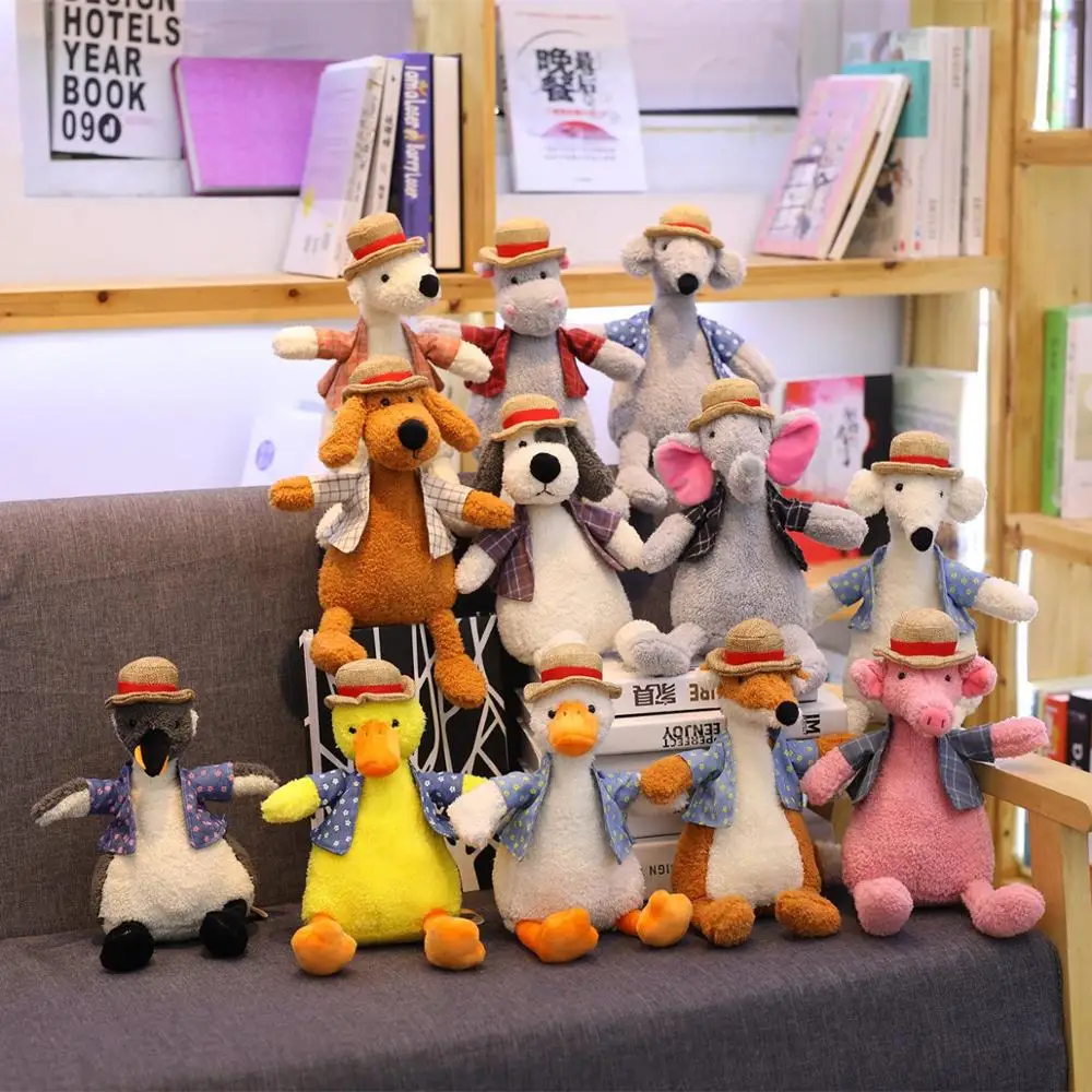 

1pc 30cm Kawaii Animals with Hat Stuffed Cute Duck Fox Pig Elephant Hippo Dog Plush Toys for Children Kids Dolll Christmas Gift