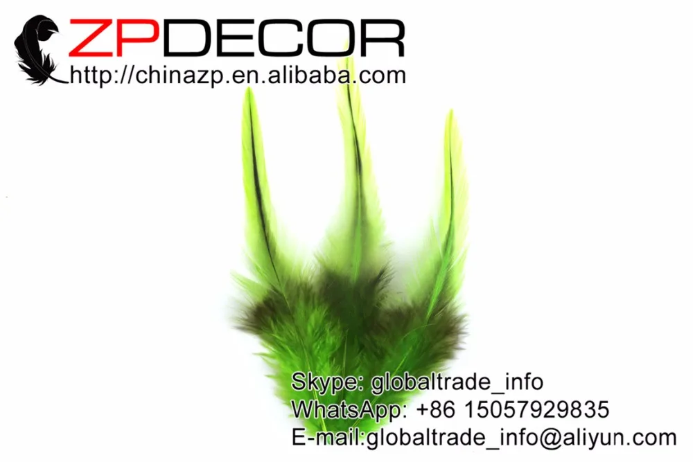

ZPDECOR 10-15cm(4-6inch) 100pcs/lot for DIY Jewelry Decoration Dyed Green Lace Pointy Rooster Cape Feathers
