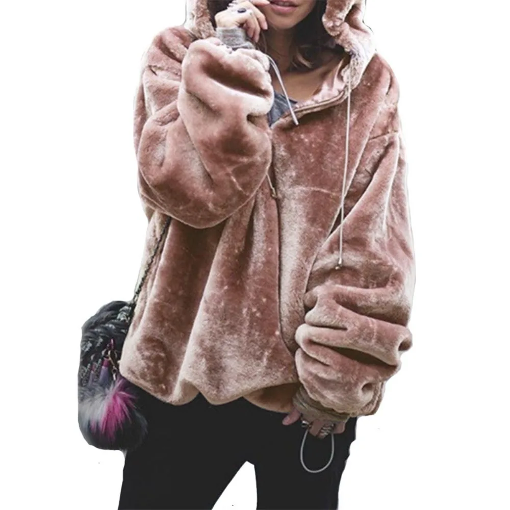 Hitmebox 2019 News Autumn Winter Fashion Women's Long Sleeve Casual Loose Fuzzy Warm Fleece Plus Size Hooded Outerwears Sweater | Женская