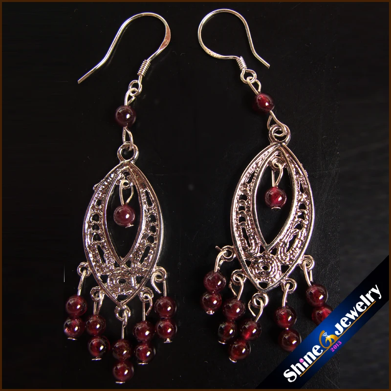Женские винтажные серьги-подвески 925-SterlingSilver с крючками из натурального красного