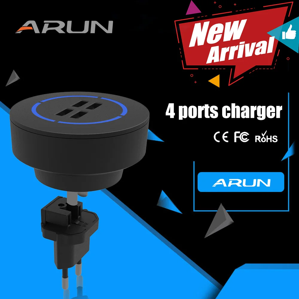 Арун зарядное устройство быстро Зарядное Черный 4USB выход 4.2A путешествий Дисплей