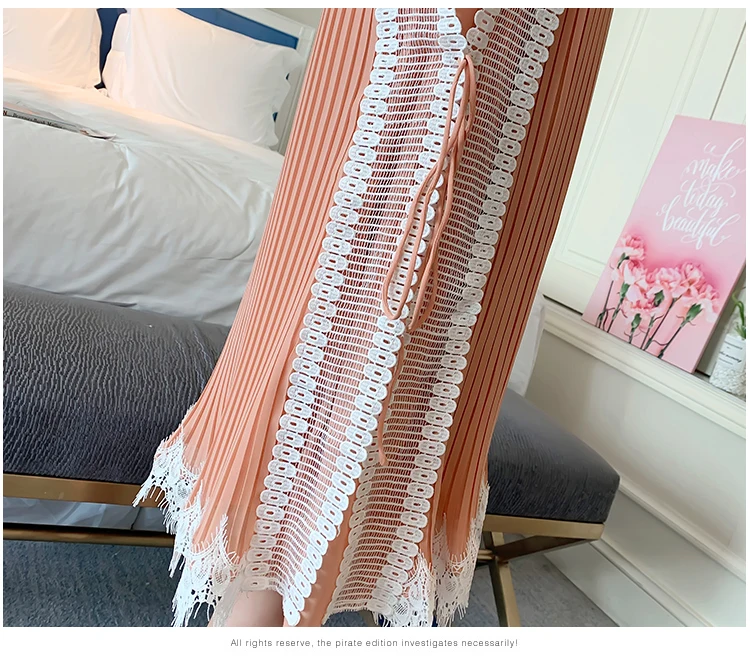 Summer Sleeveless/Long Sleeve Maternity Chiffon Pleated Dress V-neck Lace Patchwork Tassel Hem Pregnant Women Dress Sweet
